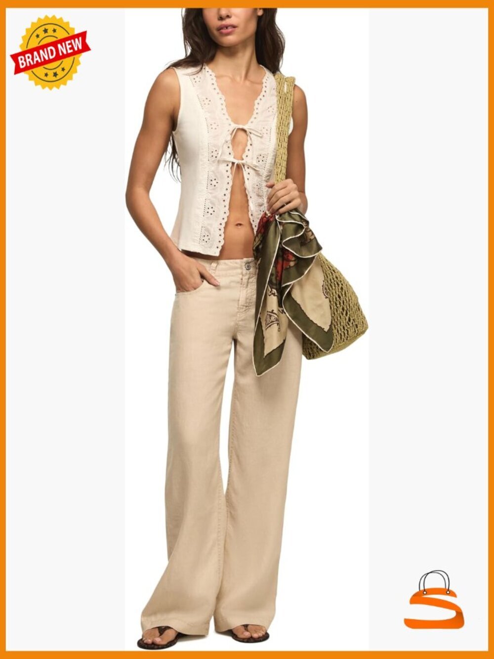 Baggy Linen Wide Leg Pants Mid Rise Palazzo Stretch Pull On